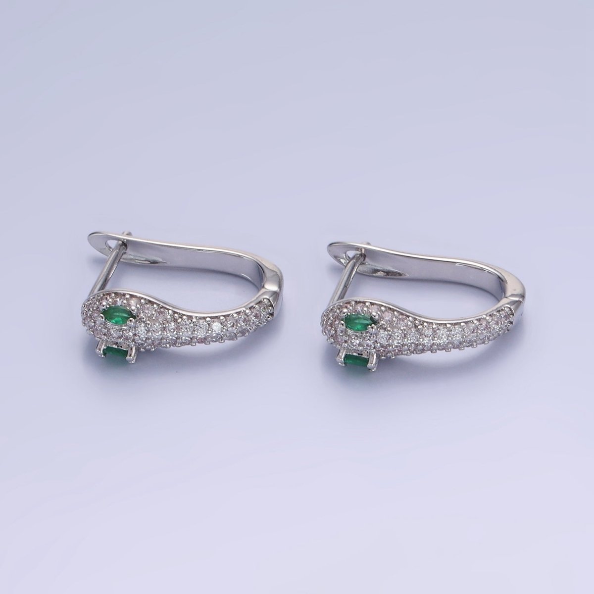 14K Gold Filled Green-Eyed Micro Paved CZ Cartilage English Lock Earrings in Gold & Silver | AB1319