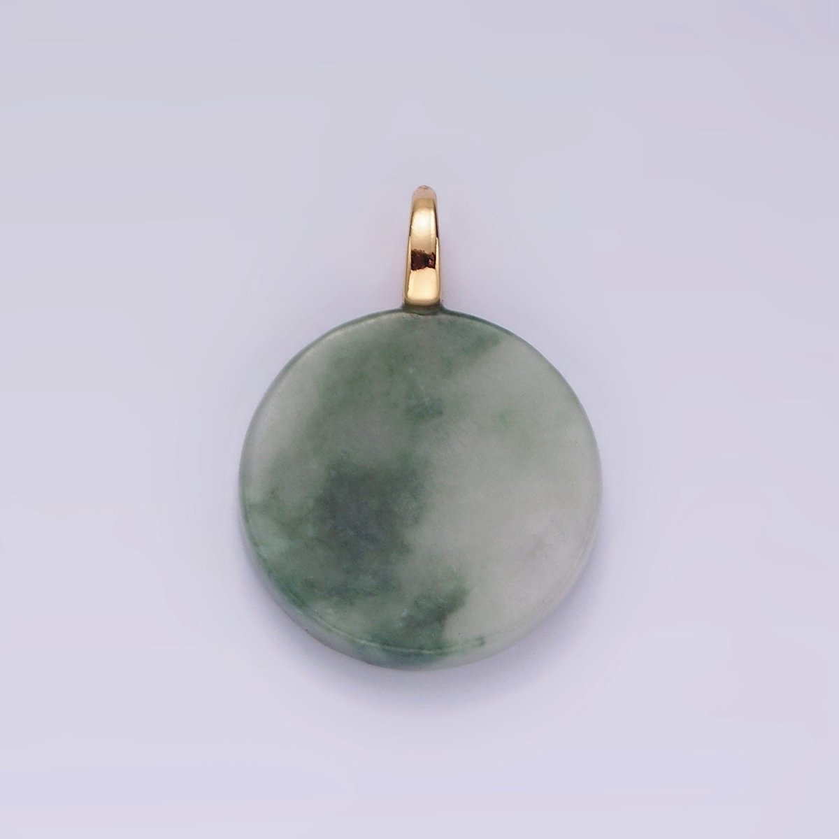14K Gold Filled Green Jade Natural Round Minimalist Drop Pendant | AG460