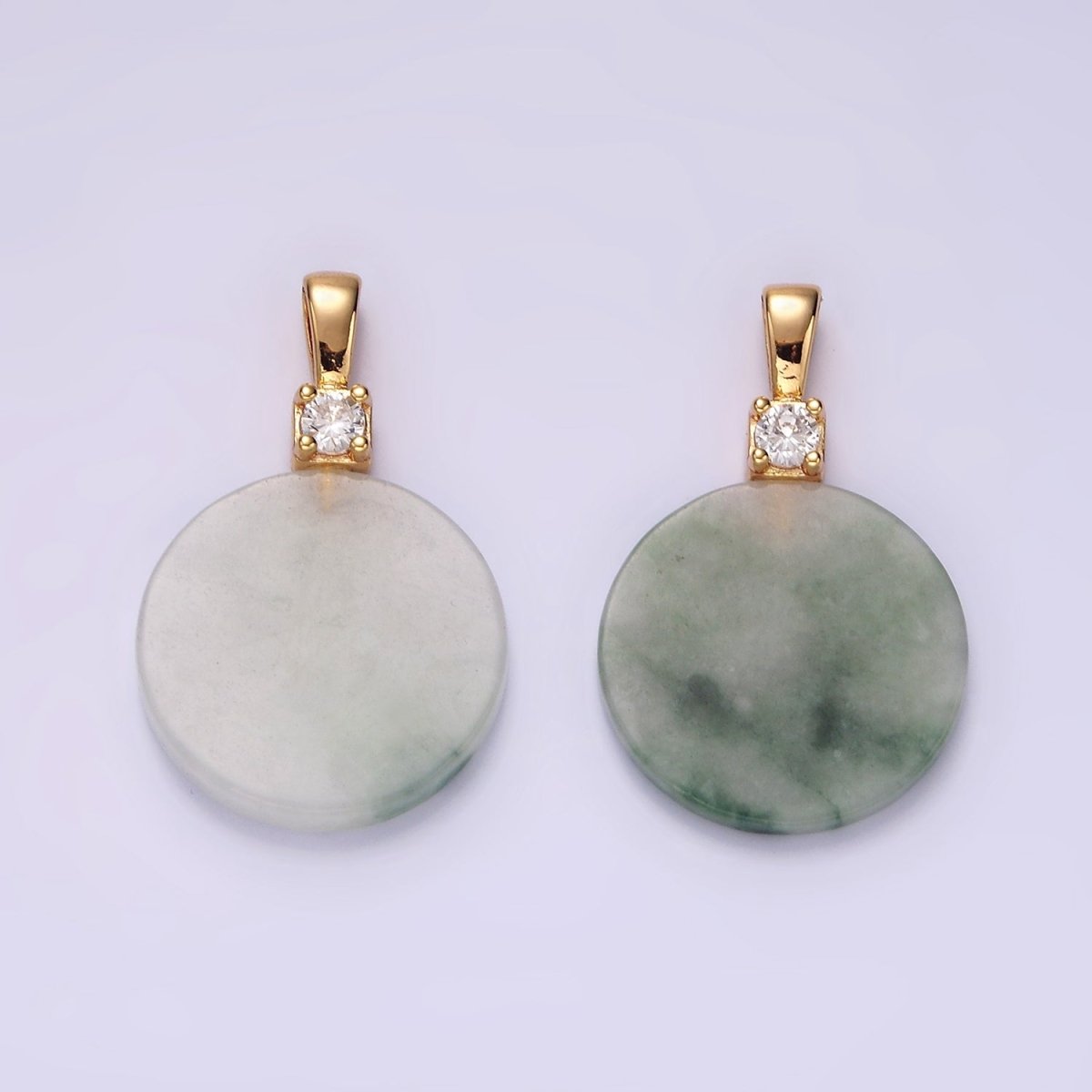 14K Gold Filled Green Jade Round CZ Bail Pendant | N2018