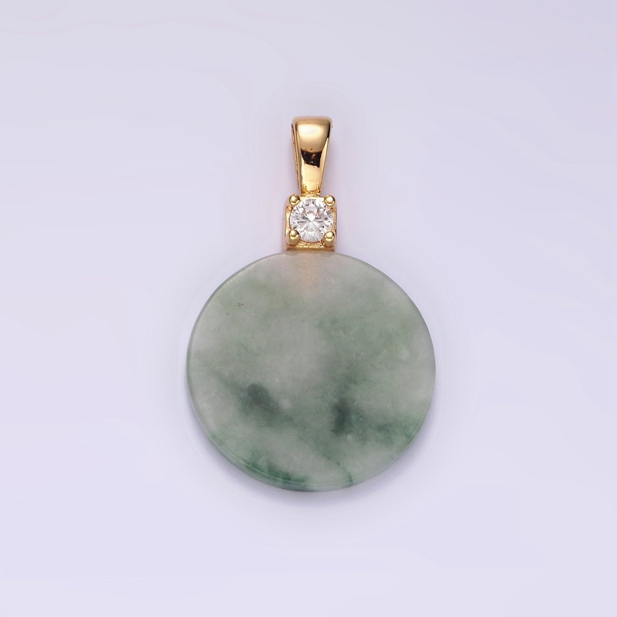 14K Gold Filled Green Jade Round CZ Bail Pendant | N2018