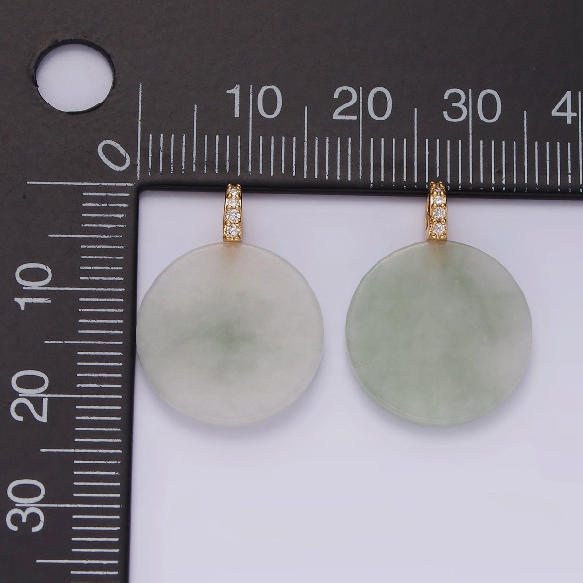 14K Gold Filled Green Jade Round Micro Paved CZ Bail Pendant | N1091