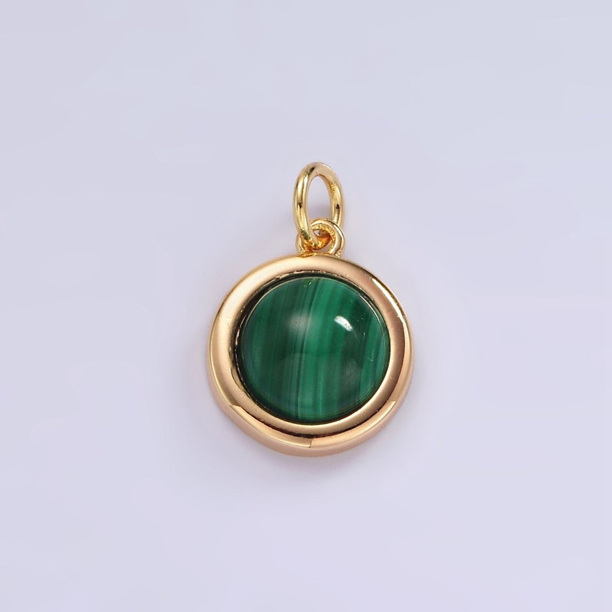 14K Gold Filled Green Malachite Bezel Round Charm | N1092