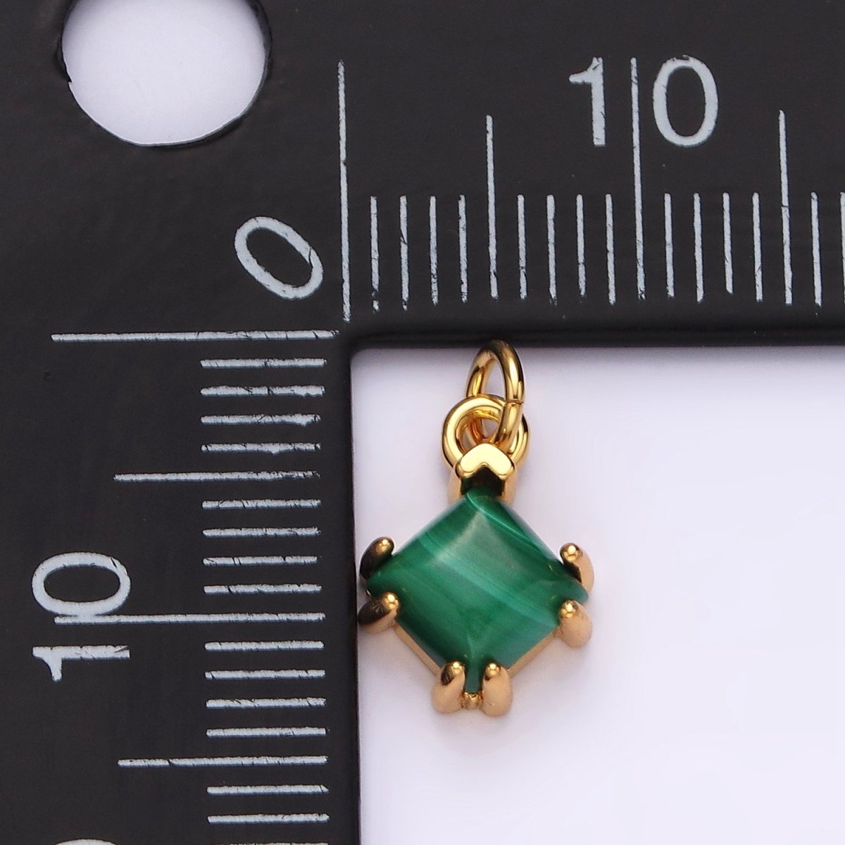 14K Gold Filled Green Malachite Framed Rhombus Mini Charm | AC789