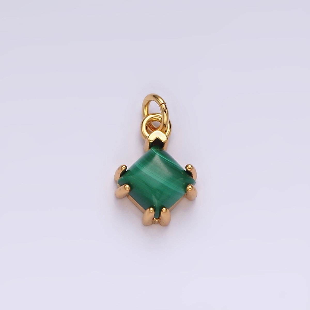 14K Gold Filled Green Malachite Framed Rhombus Mini Charm | AC789