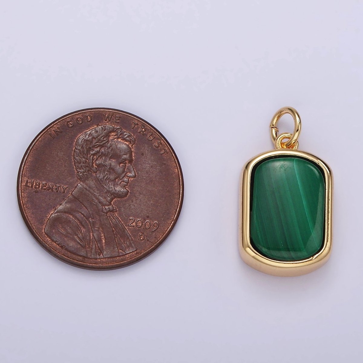 14K Gold Filled Green Malachite Oblong Bezel Charm | AG530