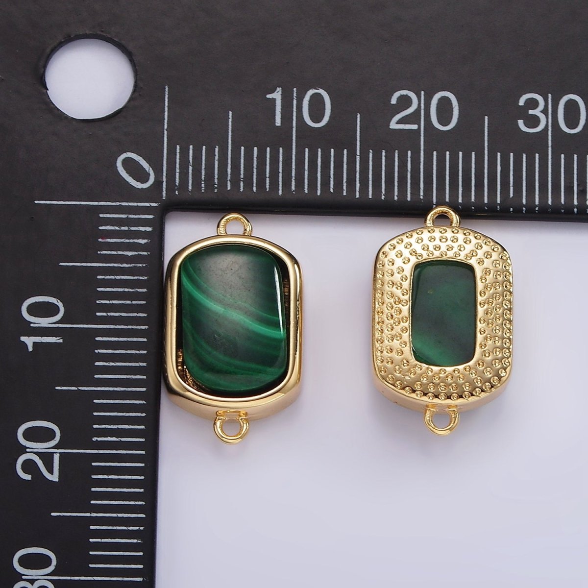 14K Gold Filled Green Malachite Oblong Bezel Connector | G217