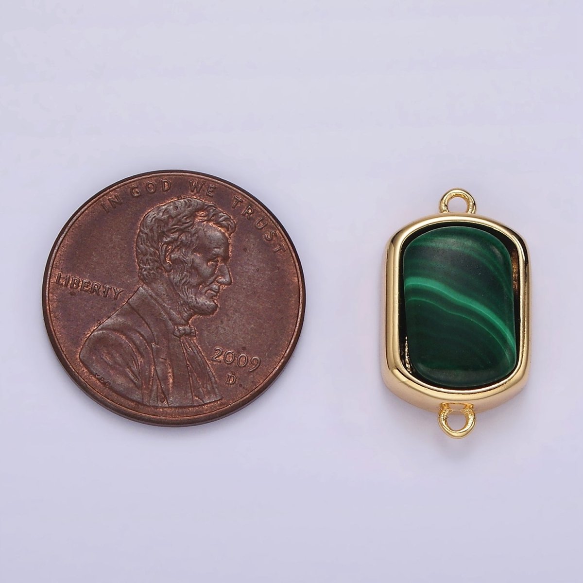 14K Gold Filled Green Malachite Oblong Bezel Connector | G217