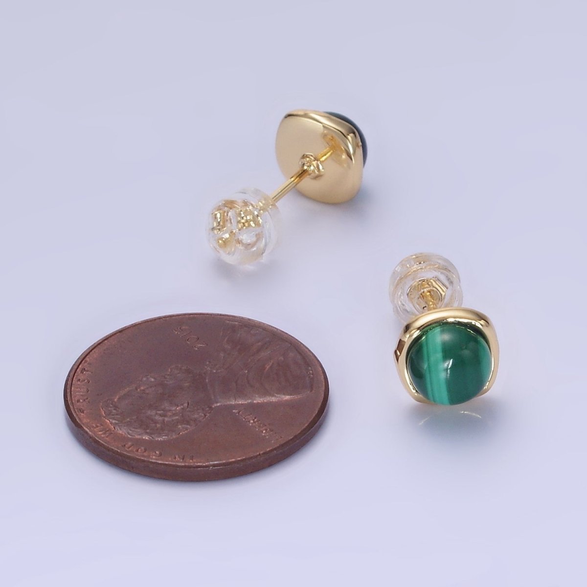 14K Gold Filled Green Malachite Stud Earrings AB1306