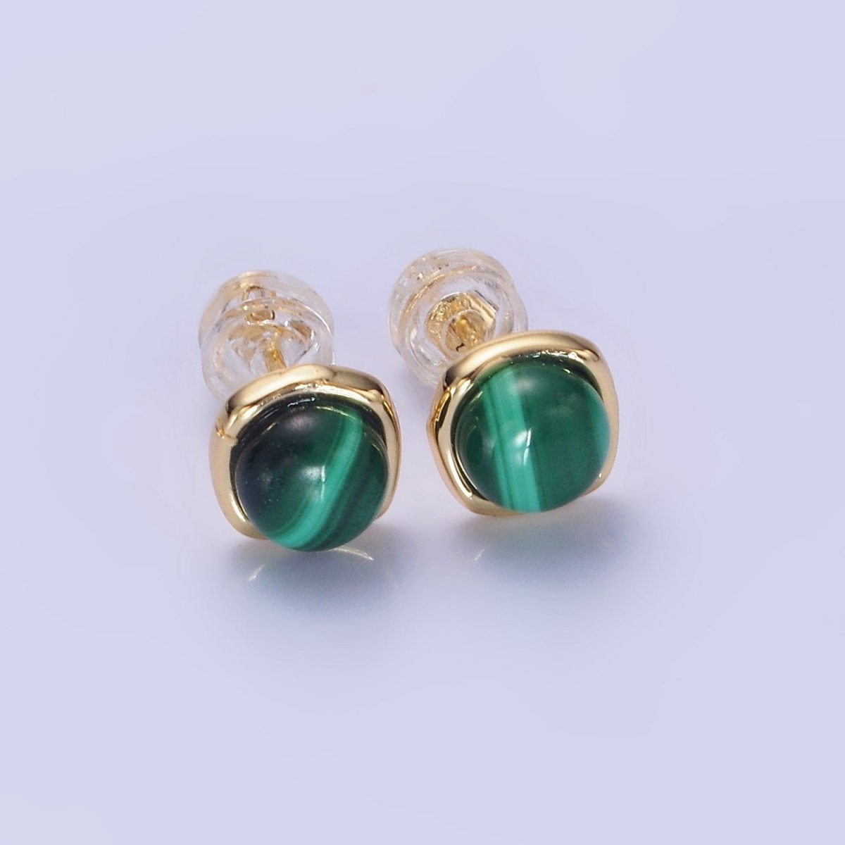 14K Gold Filled Green Malachite Stud Earrings AB1306
