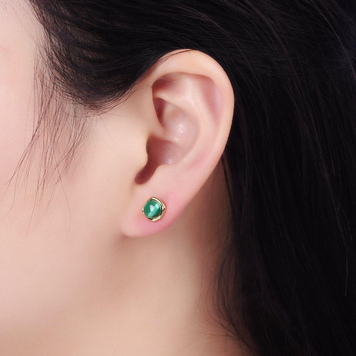 14K Gold Filled Green Malachite Stud Earrings AB1306
