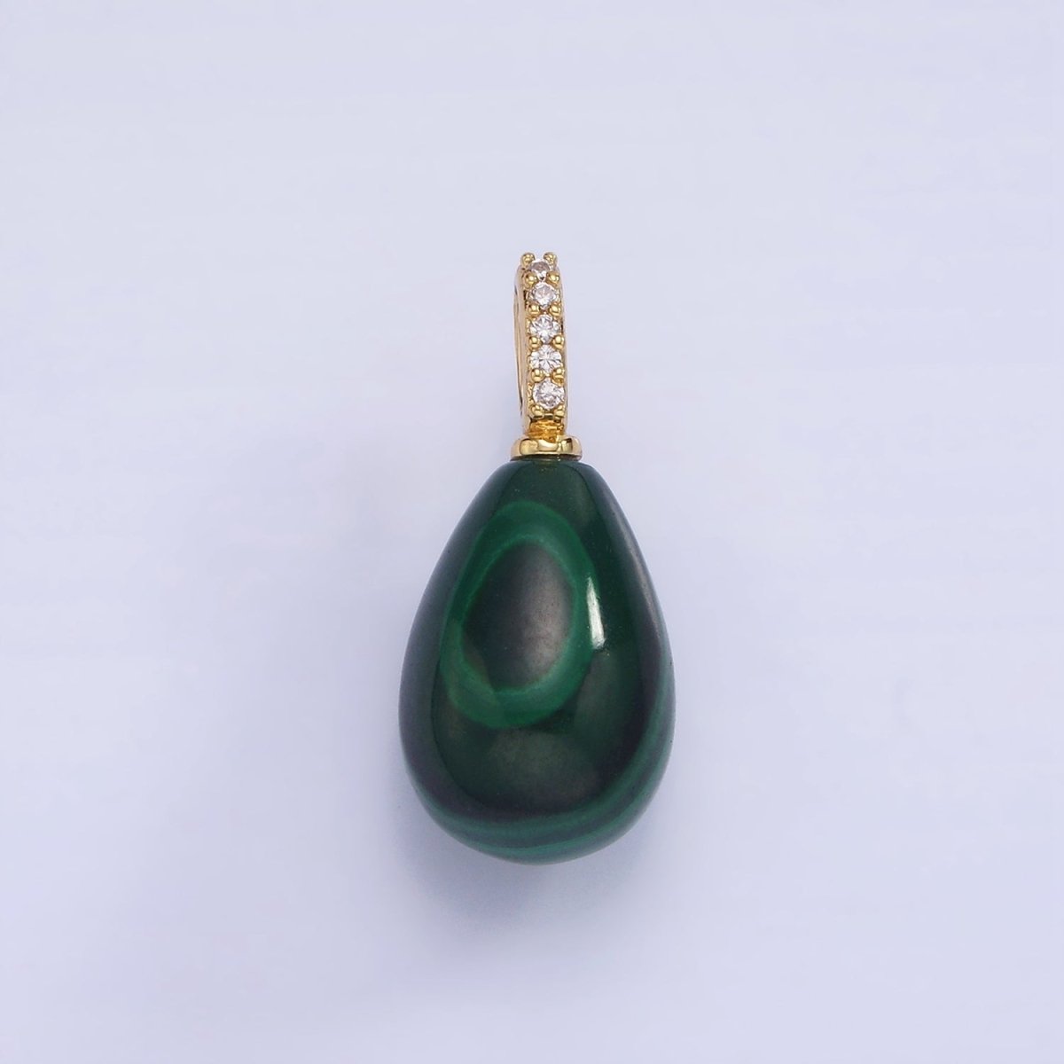 14K Gold Filled Green Malachite Teardrop Micro Paved CZ Bail Pendant | AA1131