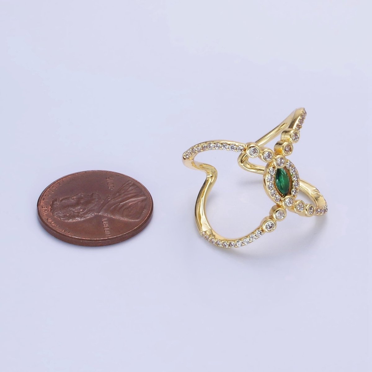 14K Gold Filled Green Marquise CZ Micro Paved Double Band Ring | O1319