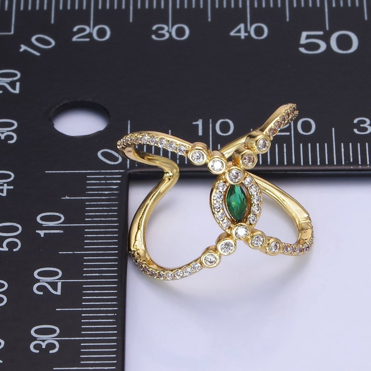 14K Gold Filled Green Marquise CZ Micro Paved Double Band Ring | O1319