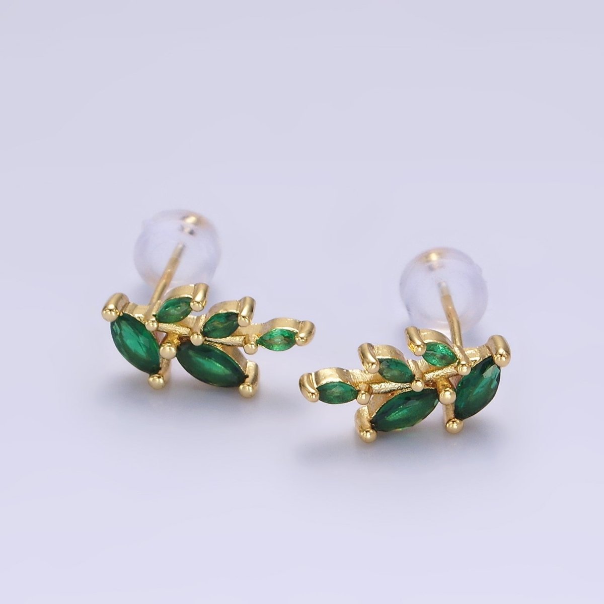 14K Gold Filled Green Marquise Leaf Stud Earrings | AE647