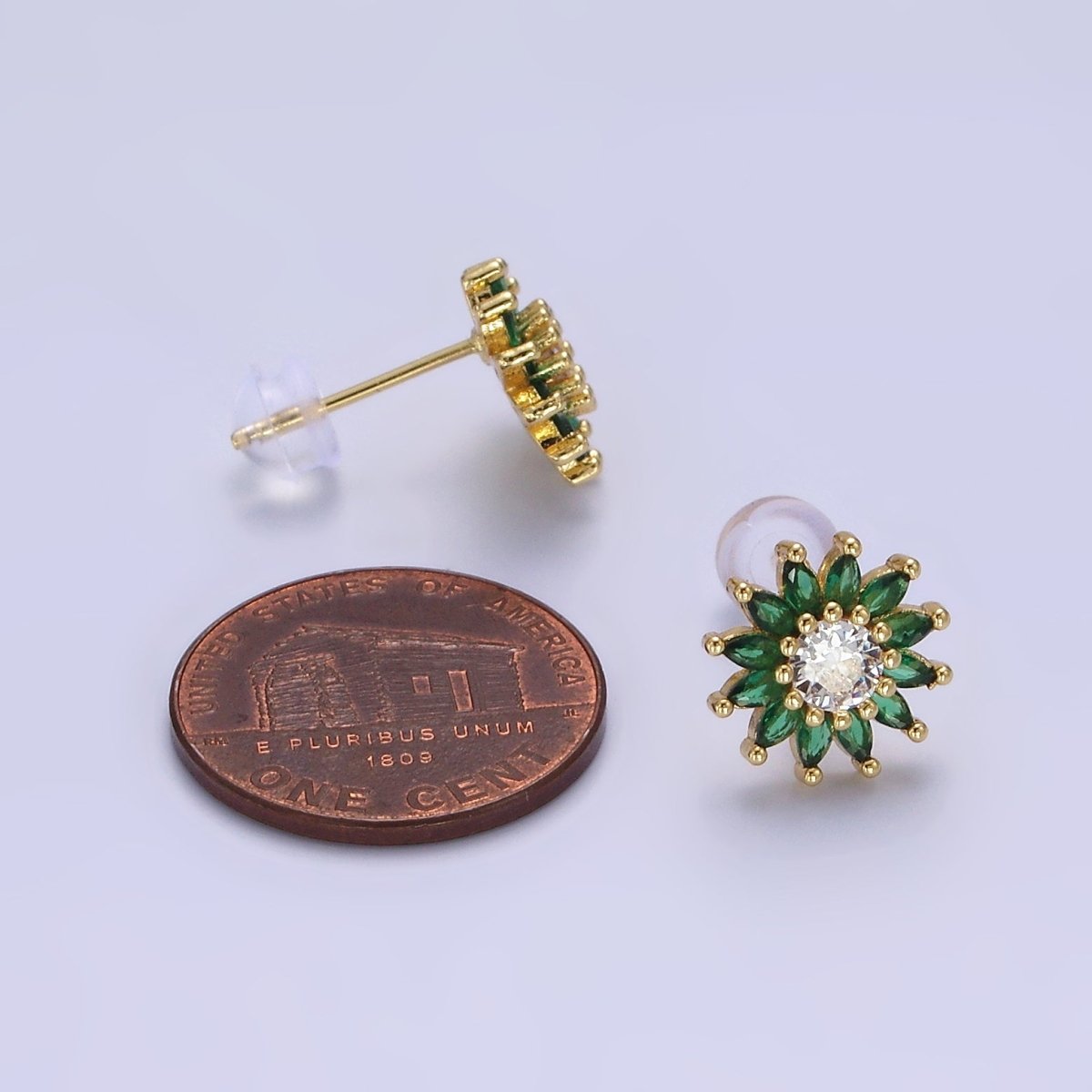 14K Gold Filled Green Marquise Sunflower Petal Stud Earrings | AE646
