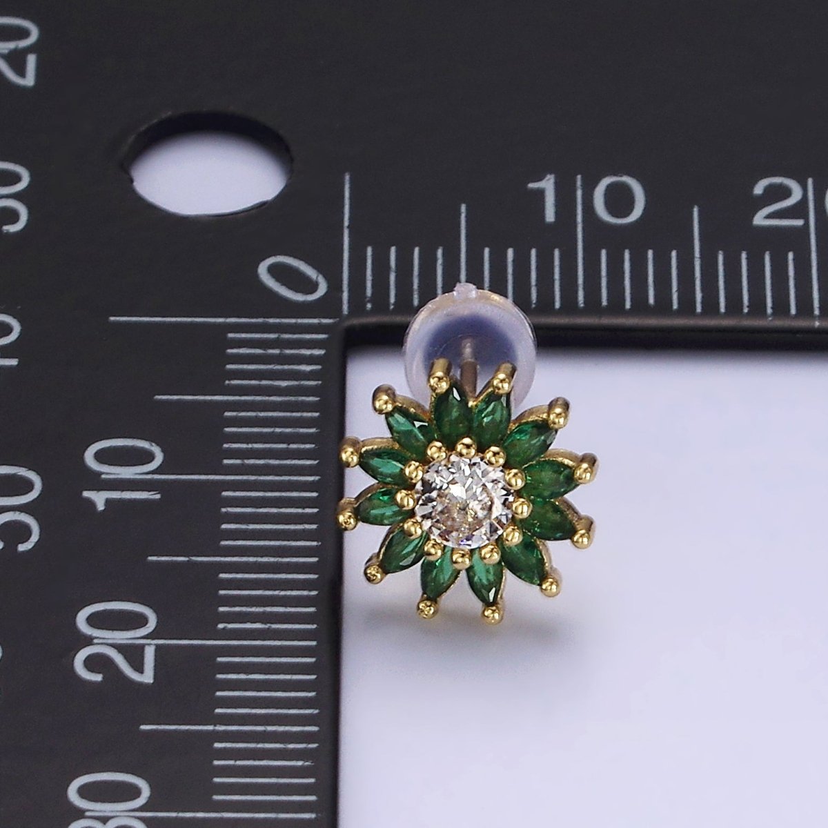 14K Gold Filled Green Marquise Sunflower Petal Stud Earrings | AE646