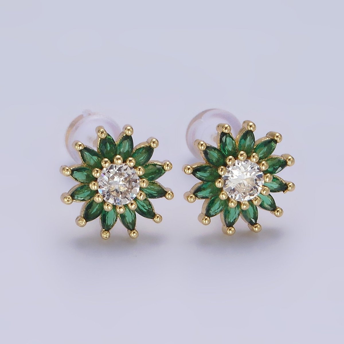 14K Gold Filled Green Marquise Sunflower Petal Stud Earrings | AE646