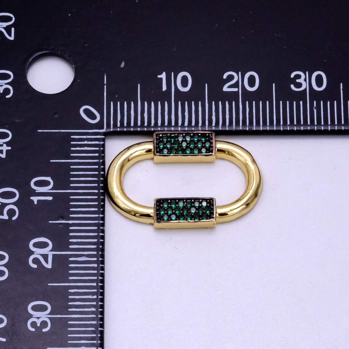 14K Gold Filled Green Micro Paved CZ Double Lined Oblong Link Finding Charm | W485
