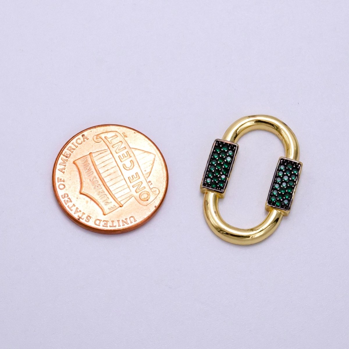 14K Gold Filled Green Micro Paved CZ Double Lined Oblong Link Finding Charm | W485