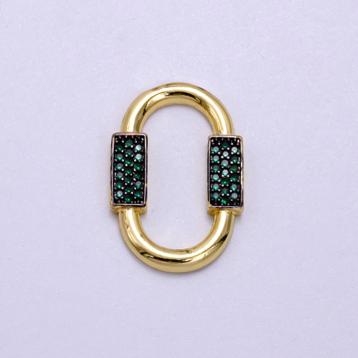 14K Gold Filled Green Micro Paved CZ Double Lined Oblong Link Finding Charm | W485