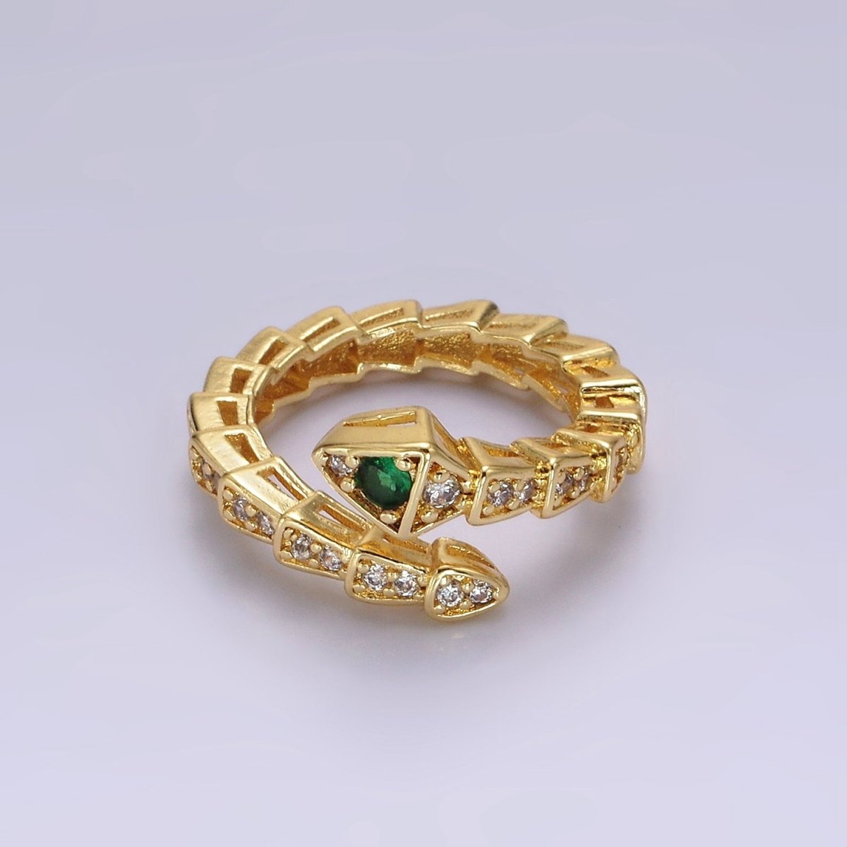 14K Gold Filled Green Micro Paved CZ Snake Serpent Animal Wrap Ring | O1168