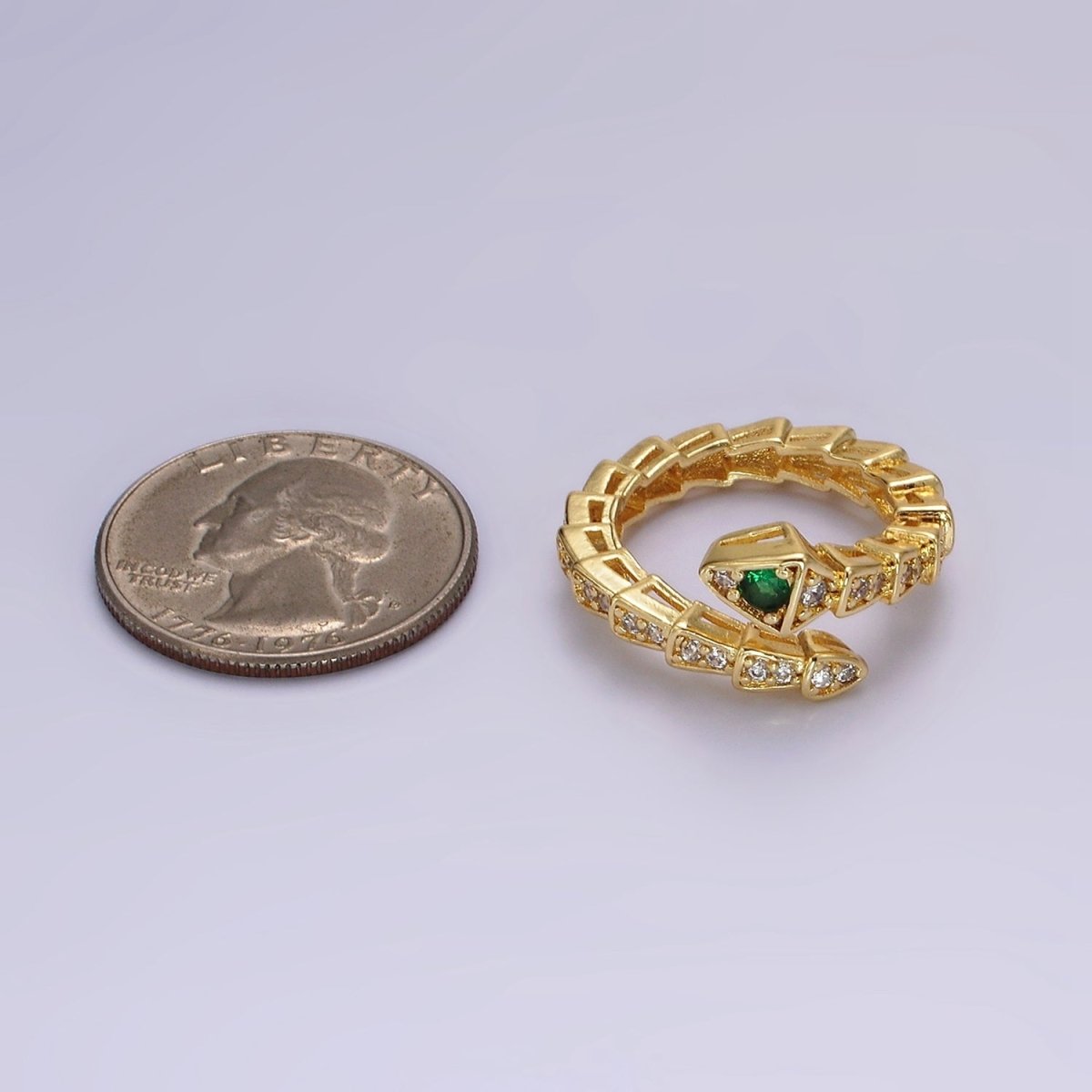 14K Gold Filled Green Micro Paved CZ Snake Serpent Animal Wrap Ring | O1168