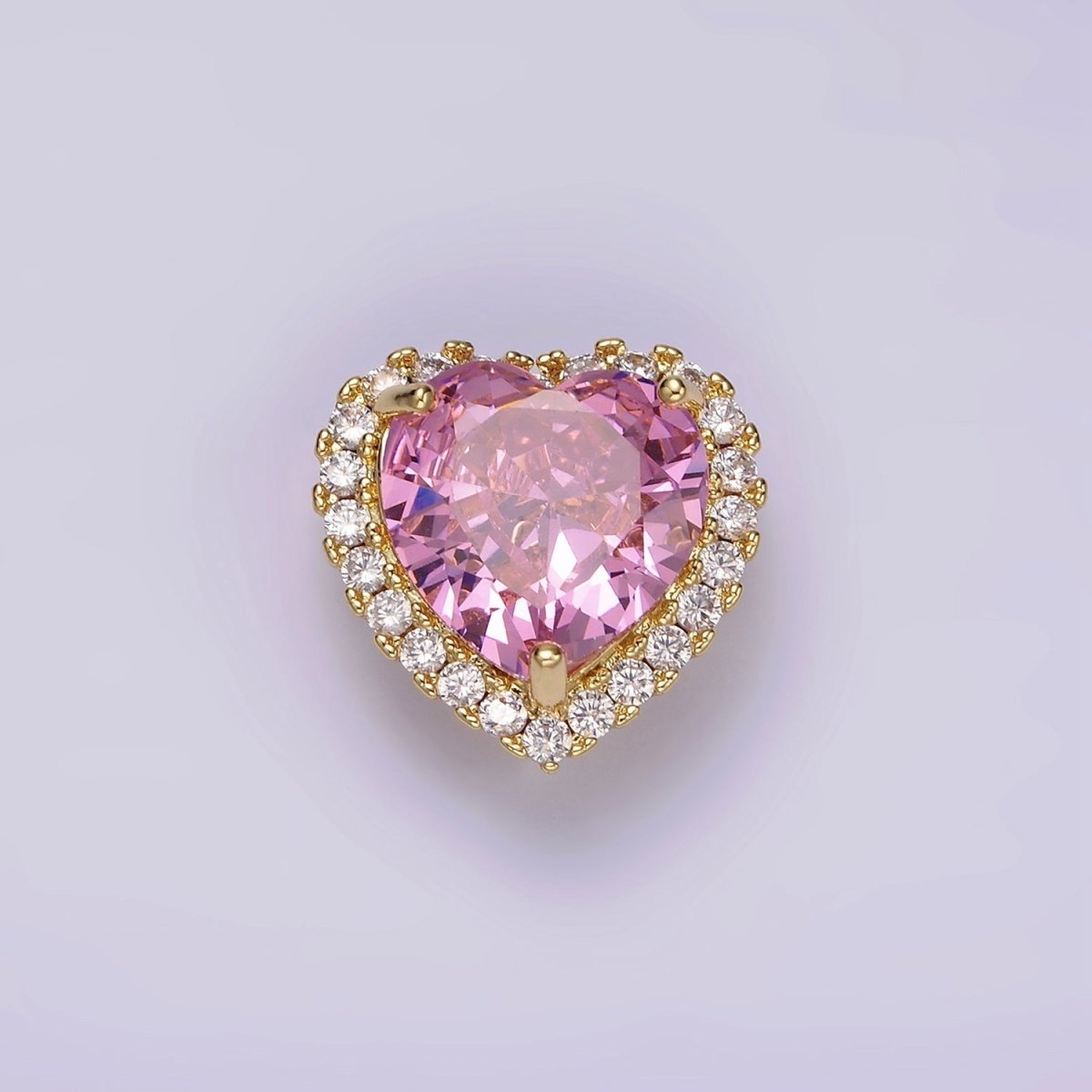 14K Gold Filled Green, Pink, Clear, Red, Yellow, Black, Purple, Blue CZ Heart Micro Paved Bead | B-855~ B-858