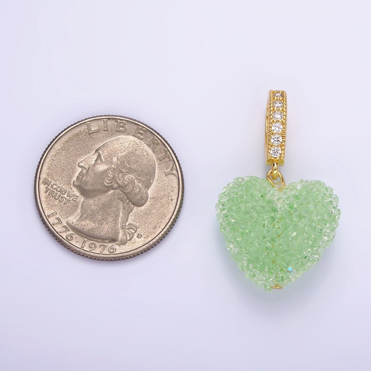 14K Gold Filled Green, Pink, Purple Puffed Heart Micro Paved Bail Pendant | N1977 - N1979