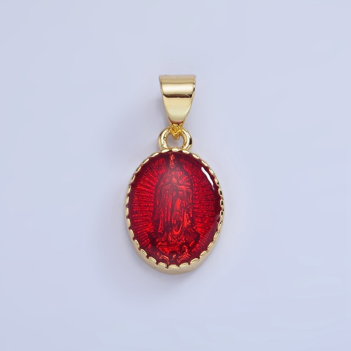 14K Gold Filled Green, Red, Pink, Purple, Teal, Yellow, Fuchsia Miraculous Lady Mary Pendant | AA1239 - AA1242