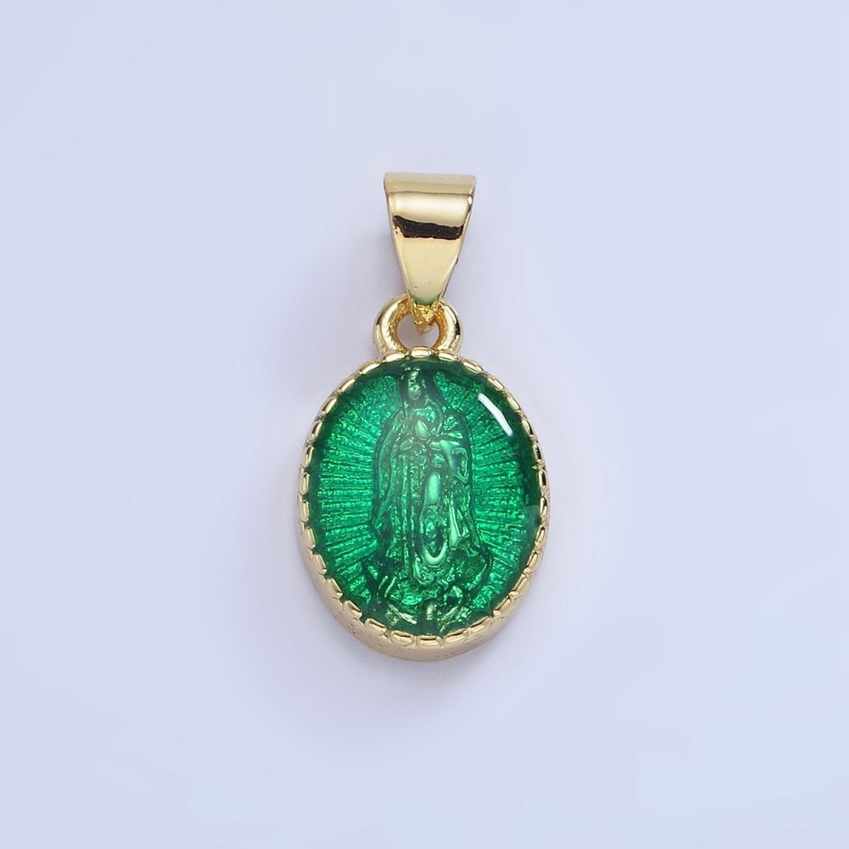 14K Gold Filled Green, Red, Pink, Purple, Teal, Yellow, Fuchsia Miraculous Lady Mary Pendant | AA1239 - AA1242
