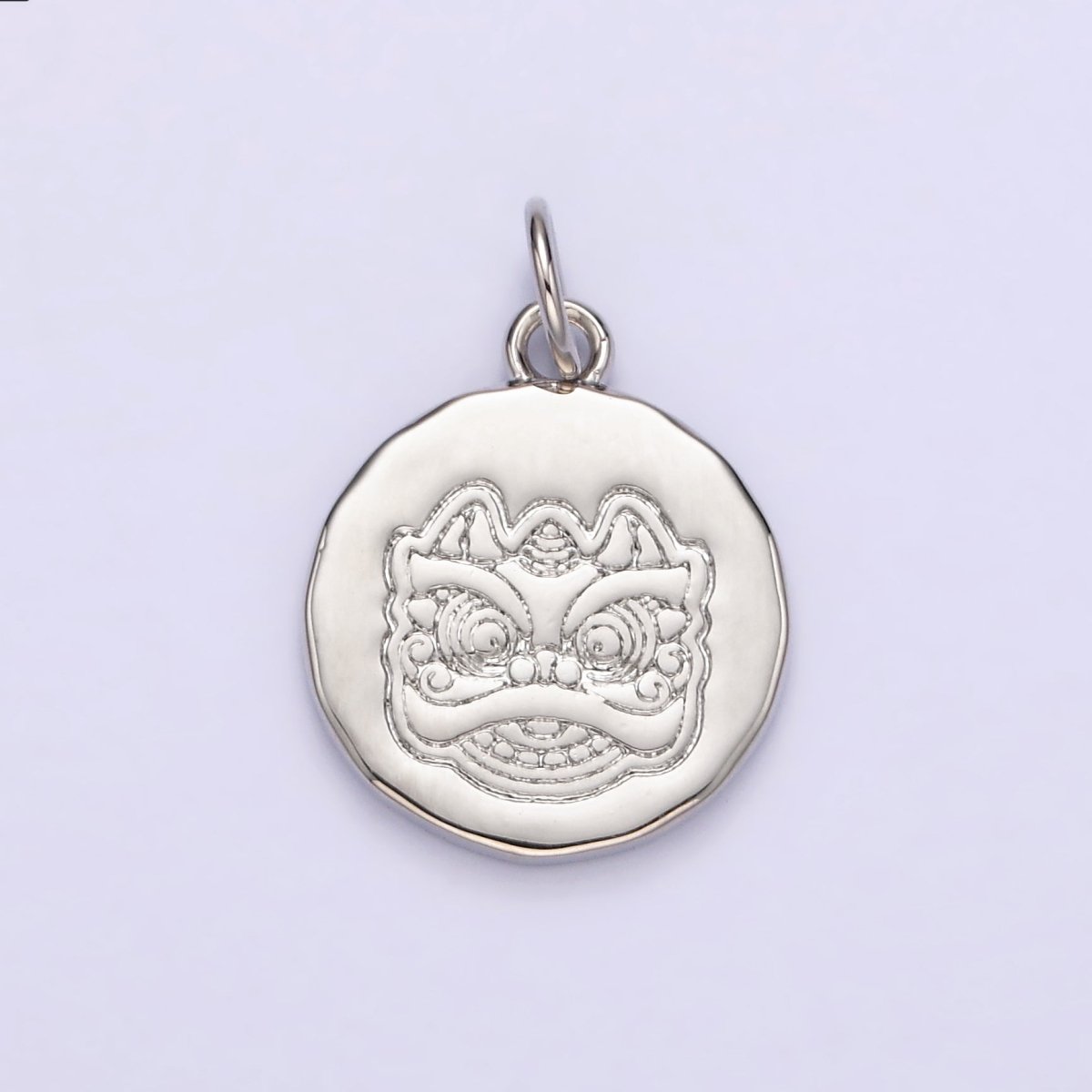 14K Gold Filled Guardian Chinese Lion Engraved Round Charm in Gold & Silver | N1515 N1516