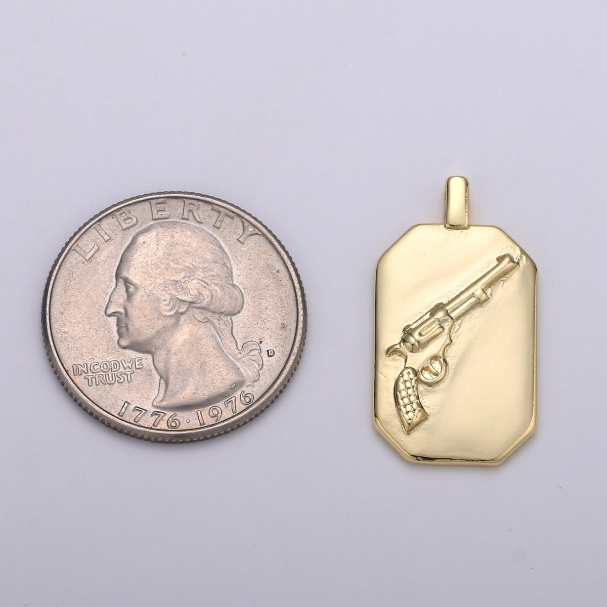 14K Gold Filled Gun Charm- Rectangle Medallion  Gun Pendant - Dainty Charm - for Necklace Bracelet Earring Component J-032