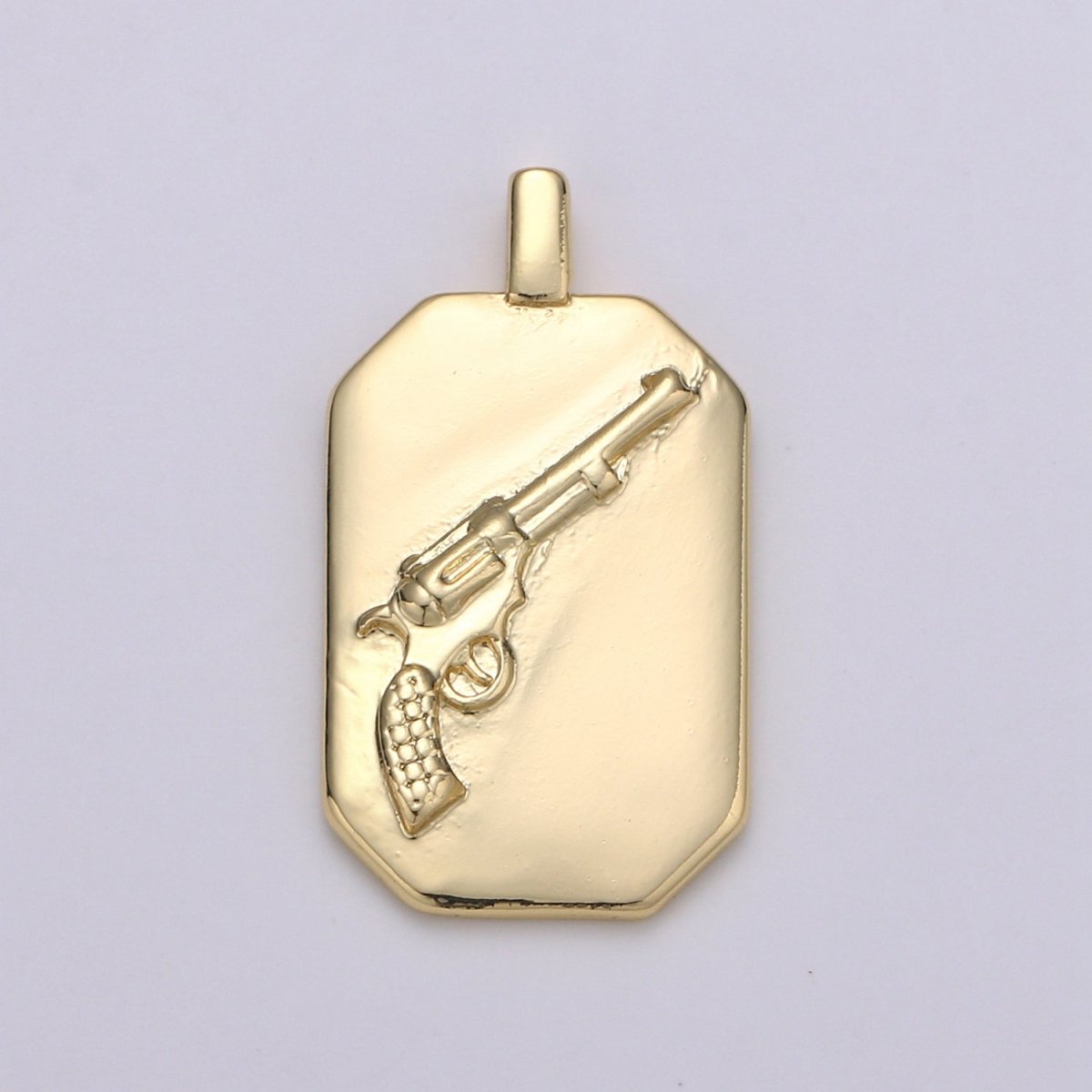 14K Gold Filled Gun Charm- Rectangle Medallion  Gun Pendant - Dainty Charm - for Necklace Bracelet Earring Component J-032