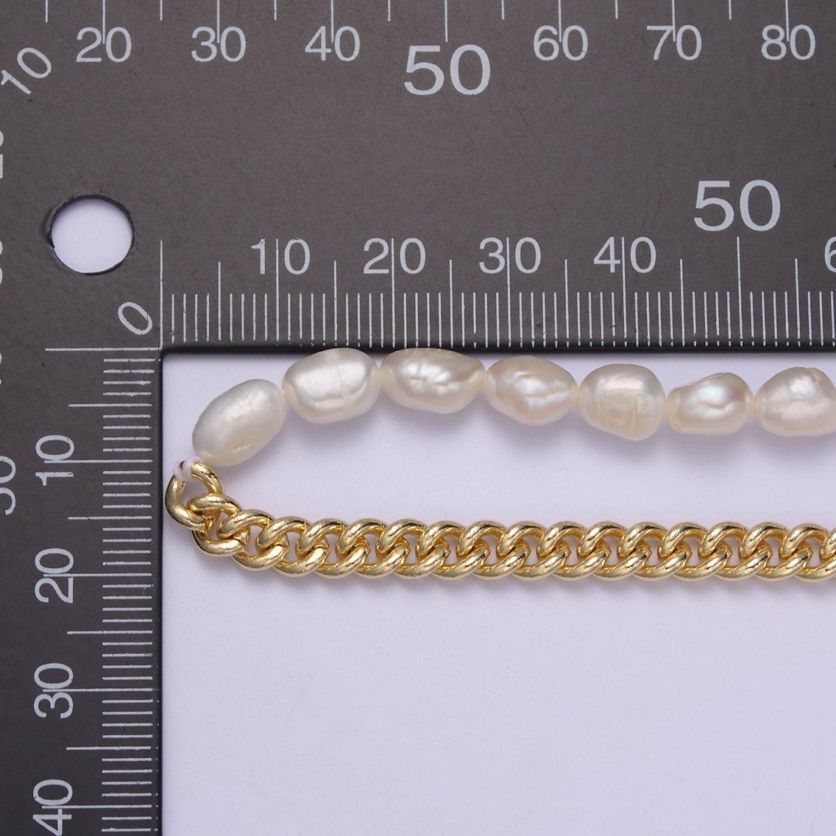 14K Gold Filled Half 5mm Freshwater Pearl Curb Chain 16 Inch Choker Necklace | WA-612 Clearance Pricing