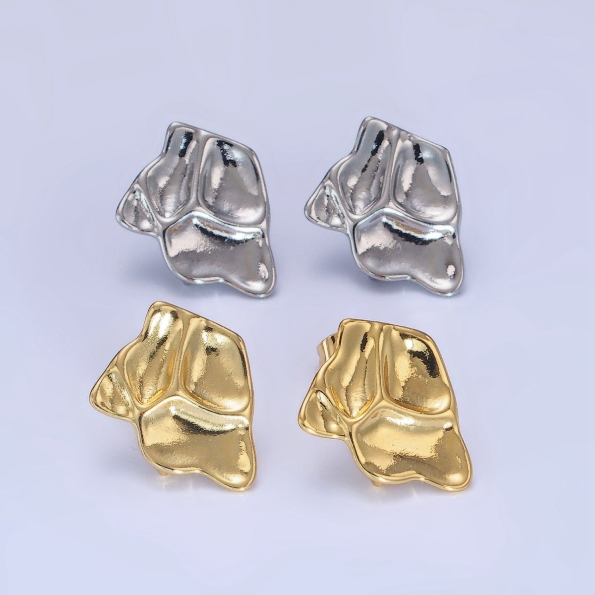 14K Gold Filled Hammered Abstract Stud Earrings in Gold & Silver | Z742 Z743