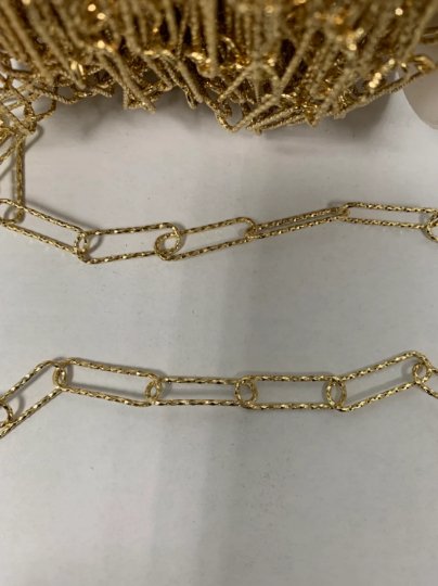 14K Gold Filled Hammered Paperclip Chain by Yard, Oval Link Chain Wholesale bulk Roll Chain for Jewelry Making | ROLL-417 Clearance Pricing