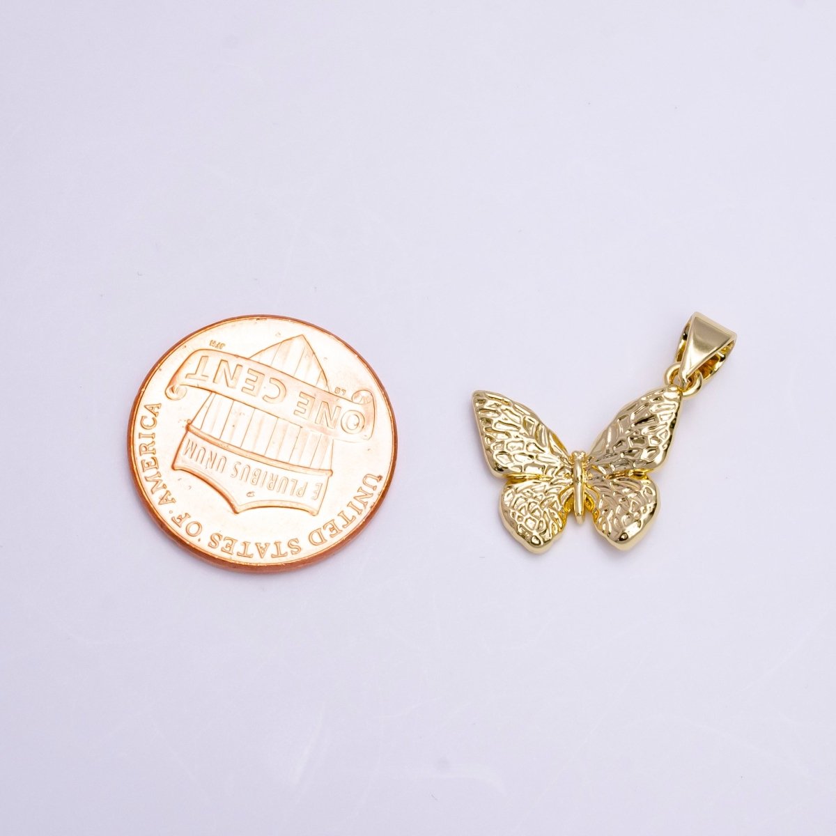 14K Gold Filled Hammered Textured Butterfly Mariposa Pendant | AA749