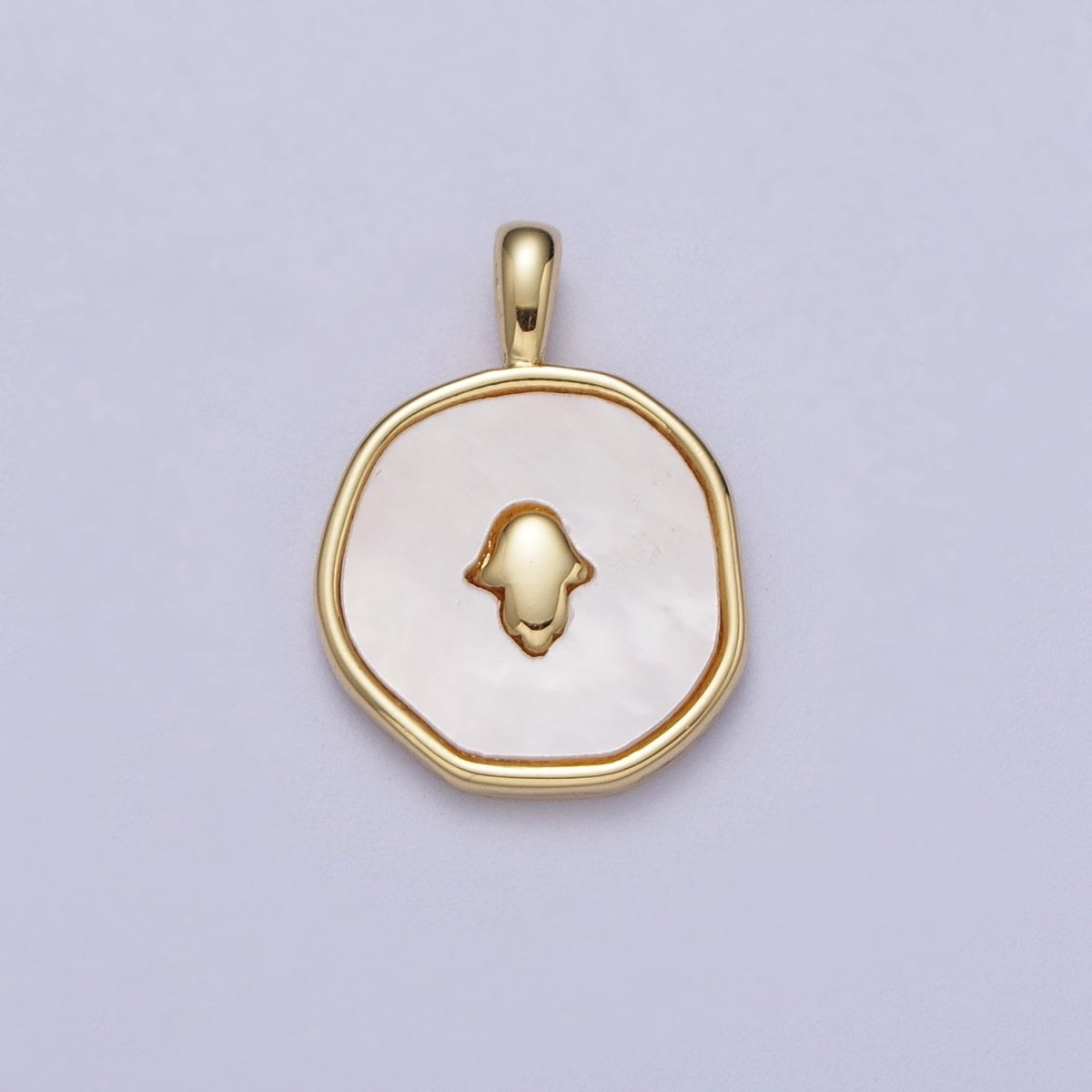 14K Gold Filled Hamsa Hand Shell Pearl, Abalone Round Pendant  I-294 I-316