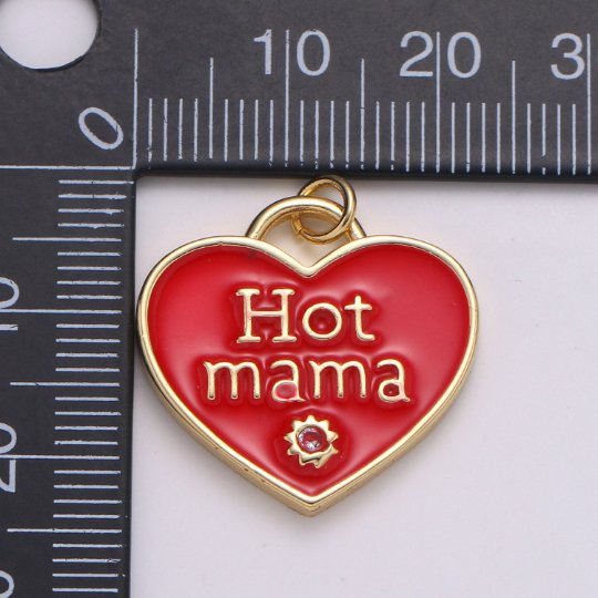 14K Gold Filled Heart Charm Multi Color Enamel Cz Charm Hot Mama Pendant For Jewelry Supply Wholesale Gift idea for Mother Day Gift E-167 - E-173
