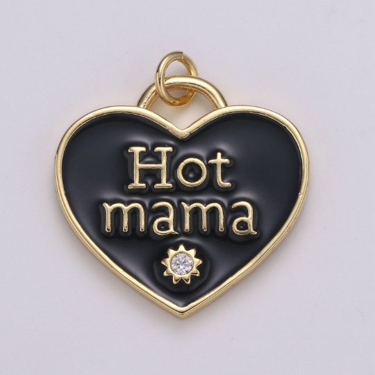 14K Gold Filled Heart Charm Multi Color Enamel Cz Charm Hot Mama Pendant For Jewelry Supply Wholesale Gift idea for Mother Day Gift E-167 - E-173