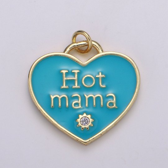 14K Gold Filled Heart Charm Multi Color Enamel Cz Charm Hot Mama Pendant For Jewelry Supply Wholesale Gift idea for Mother Day Gift E-167 - E-173