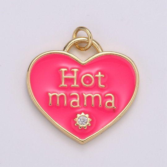 14K Gold Filled Heart Charm Multi Color Enamel Cz Charm Hot Mama Pendant For Jewelry Supply Wholesale Gift idea for Mother Day Gift E-167 - E-173