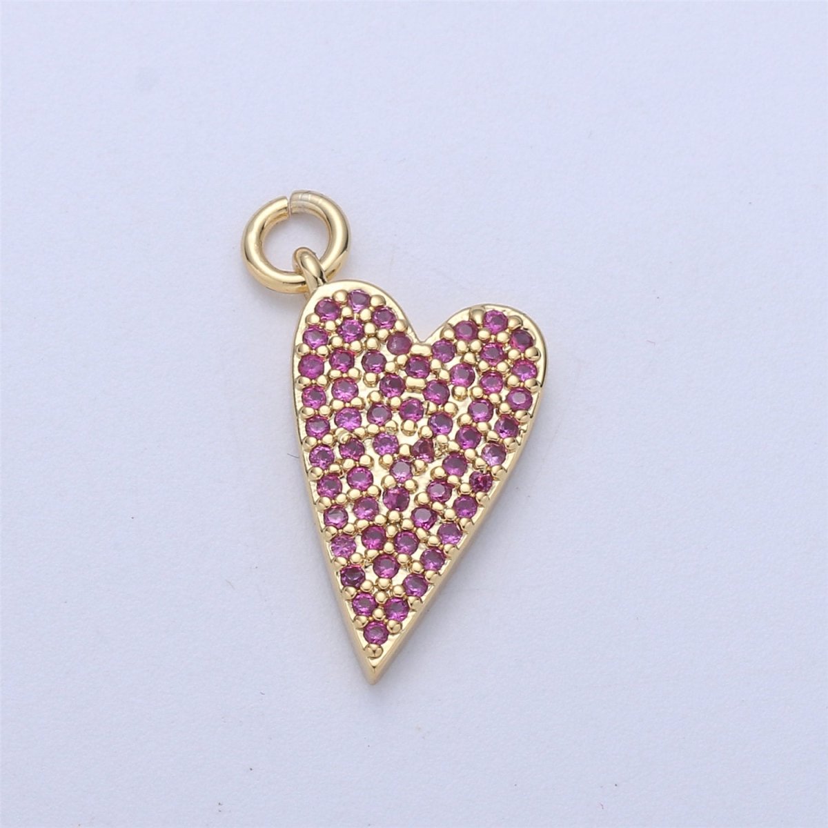 14k Gold Filled Heart Charm,CZ Micro Pave Heart Pendant, Pink Cubic Heart Charm for Necklace Earring Bracelet Component I-567
