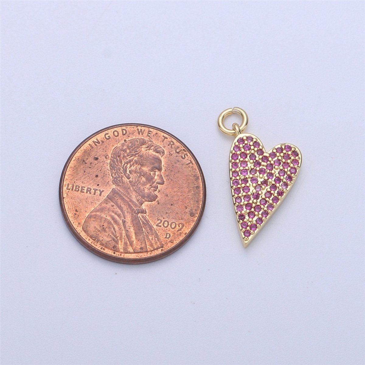 14k Gold Filled Heart Charm,CZ Micro Pave Heart Pendant, Pink Cubic Heart Charm for Necklace Earring Bracelet Component I-567