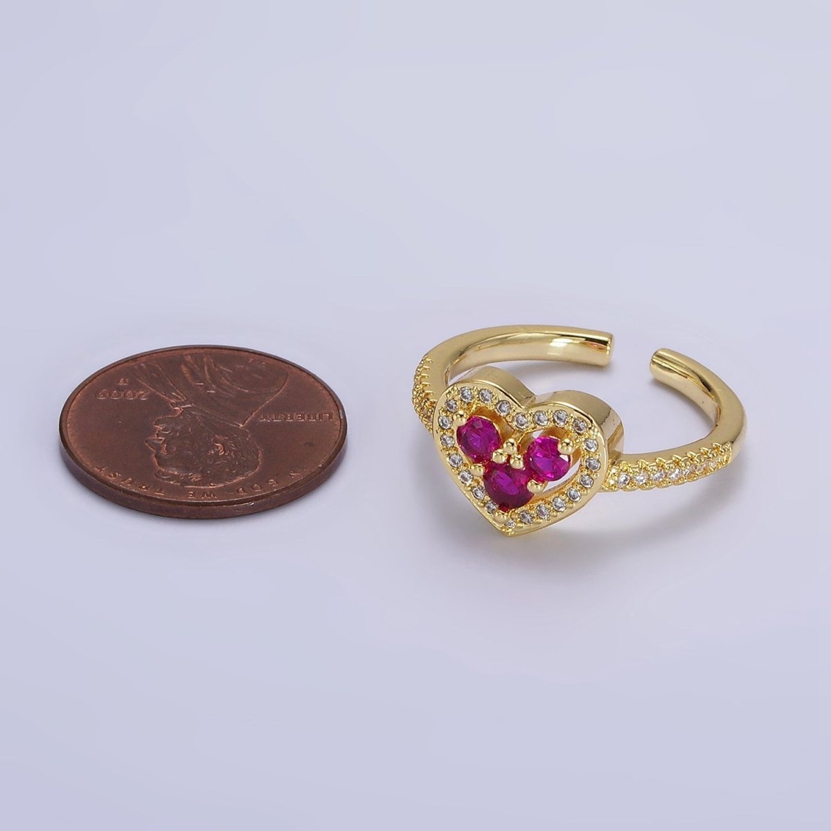14K Gold Filled Heart Clear, Green, Fuchsia, Purple Micro Paved CZ Ring | O-575 ~ O-578