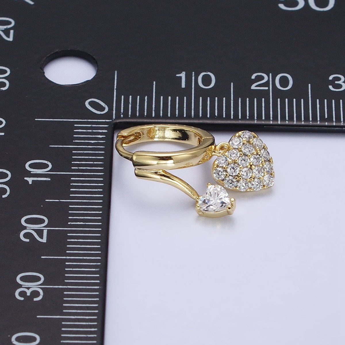 14K Gold Filled Heart CZ Micro Paved Double Band Claw Huggie Earrings | AD1444