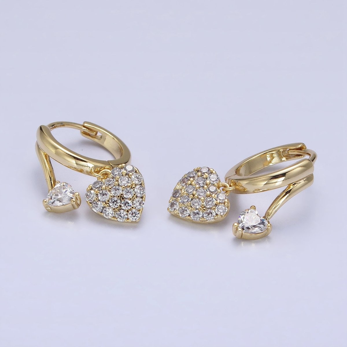 14K Gold Filled Heart CZ Micro Paved Double Band Claw Huggie Earrings | AD1444