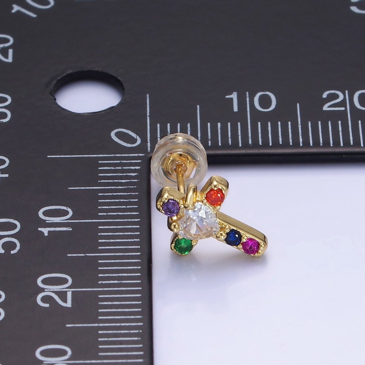 14K Gold Filled Religious Cross Multicolor CZ Stud Earrings in Gold & Silver | AB1311 AB1312