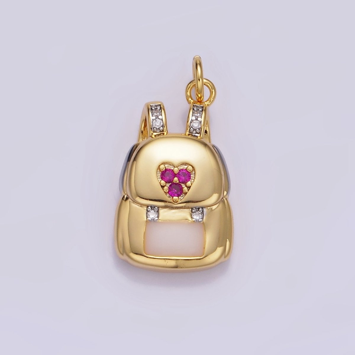14K Gold Filled Heart Fuchsia Micro Paved CZ Bag Back Charm | W524