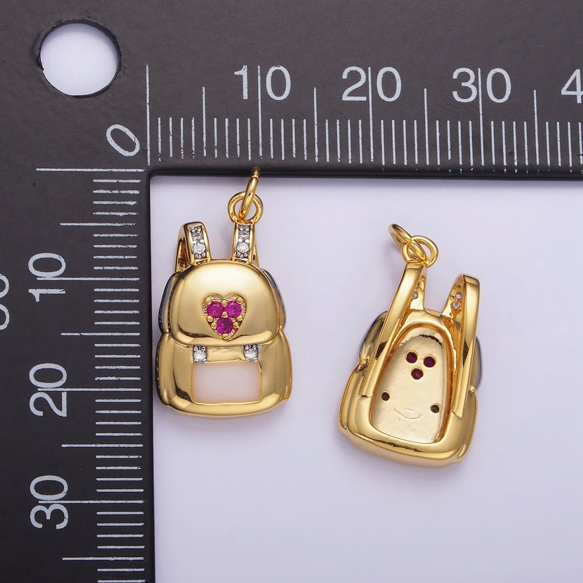 14K Gold Filled Heart Fuchsia Micro Paved CZ Bag Back Charm | W524